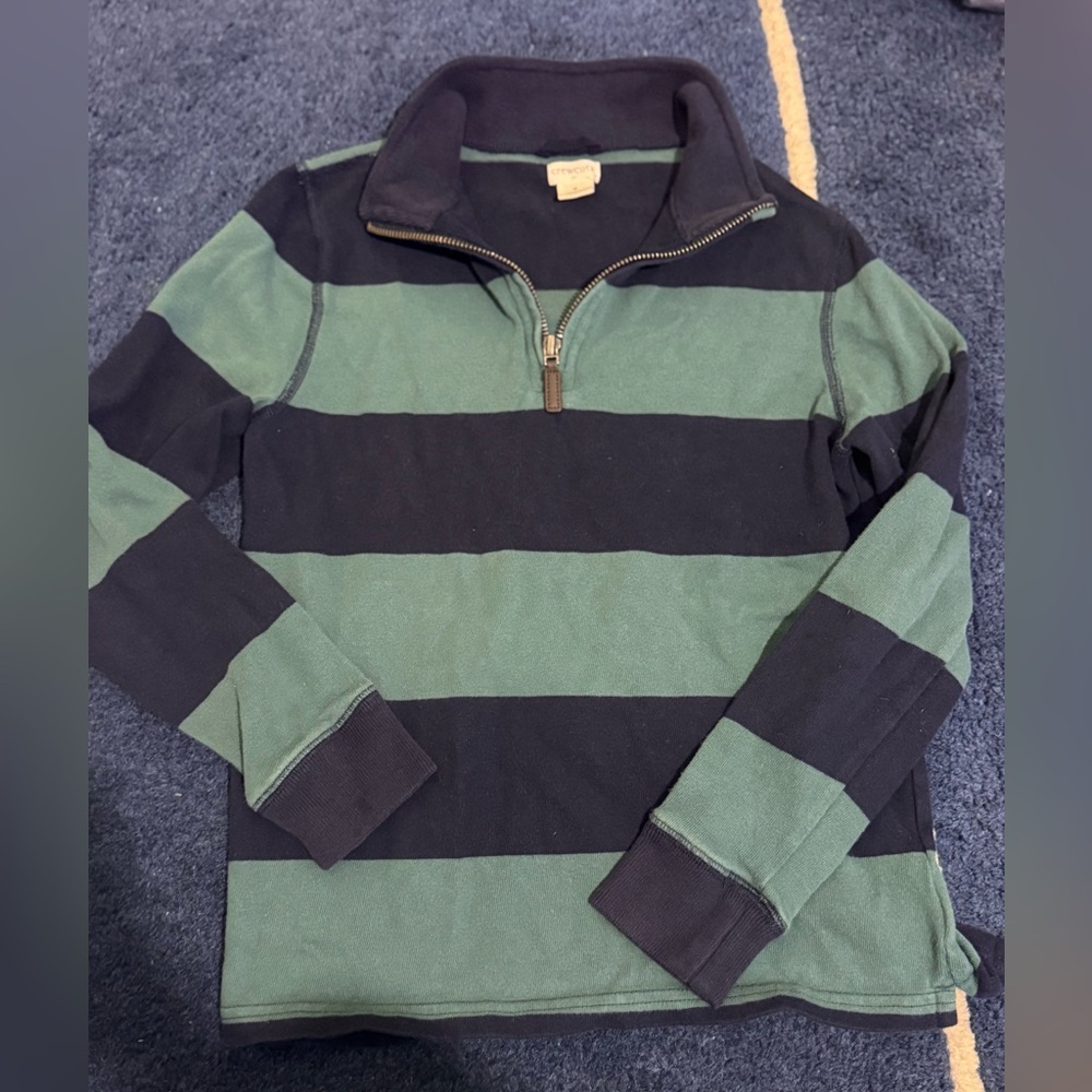 Crewcuts Green and Navy Striped Half-Zip Sweater